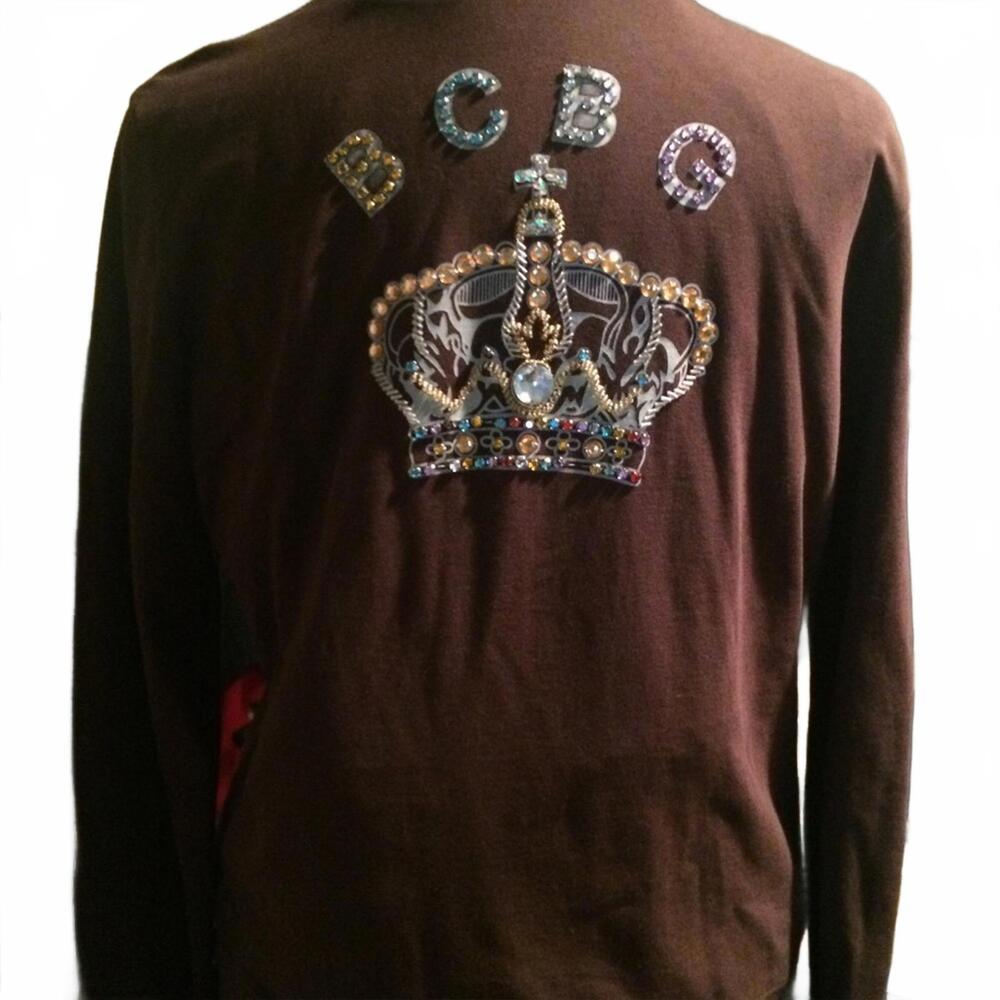 BCBG Women's Brown Zip-Up Jacket with Embellished Crown Detail Medium/Large